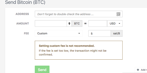trezor user interface to send bitcoins